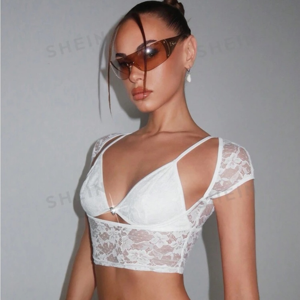 Two Piece White Lace Crop top